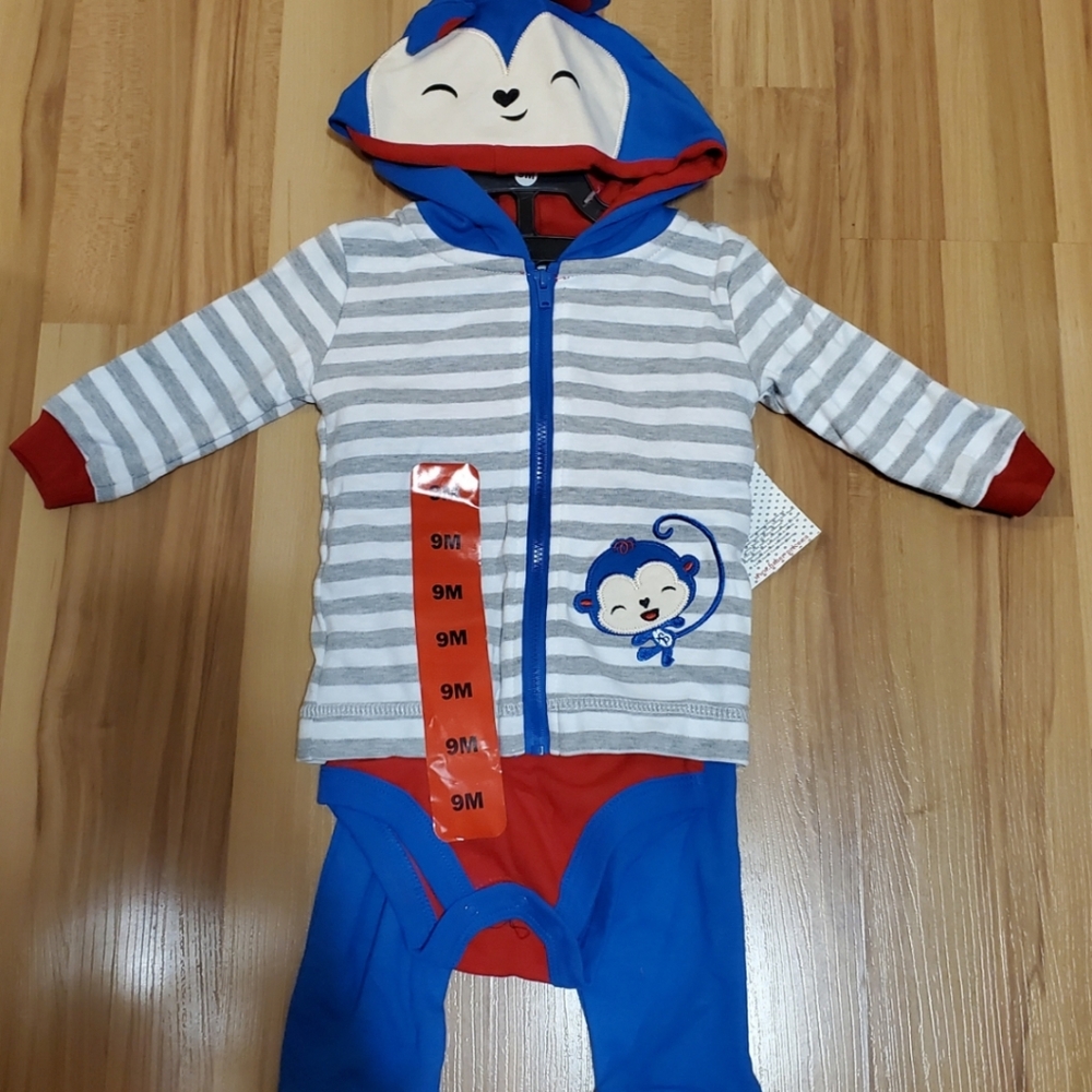 Fishier Price Striped Baby Outfit with Monkey Design